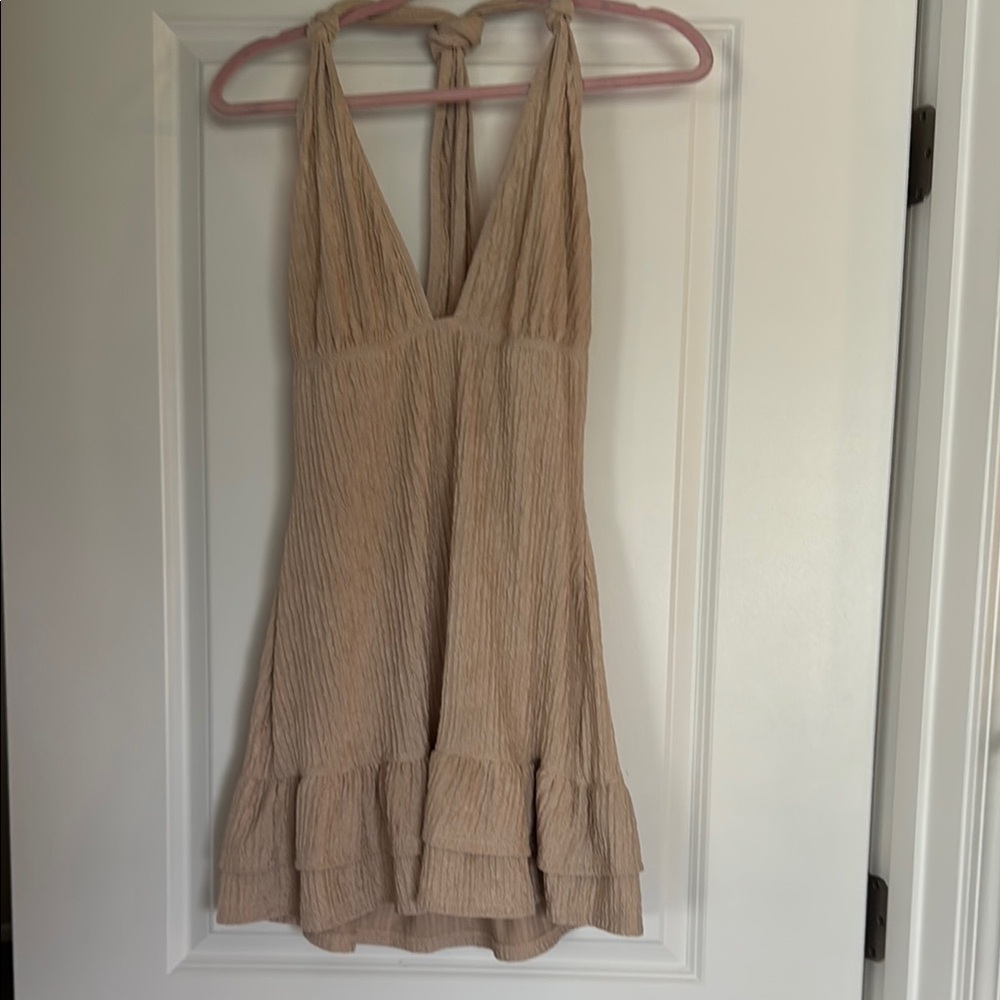 Elegant Tan Halter Dress